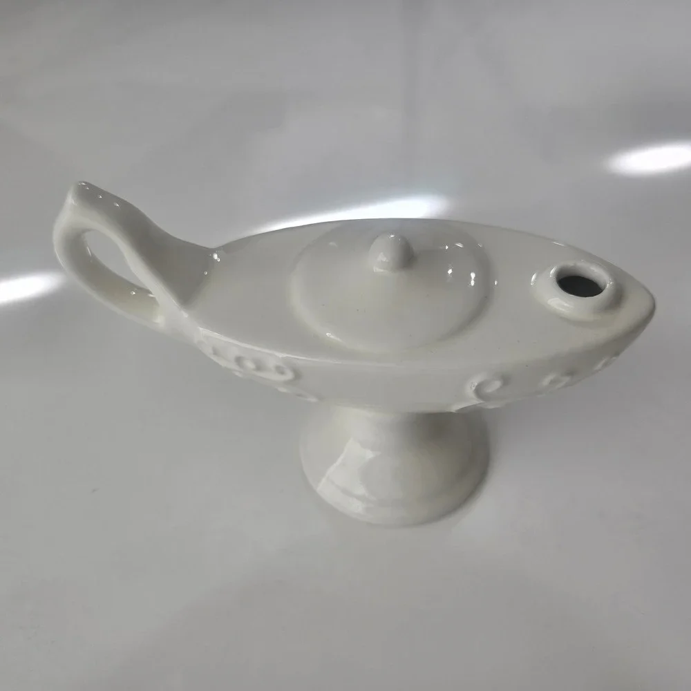 White Ceramic Nurses Graduation Nightingale Lamp Large Embossed Scroll 8